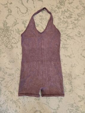 Aerie Mauve Ribbed Halter Romper